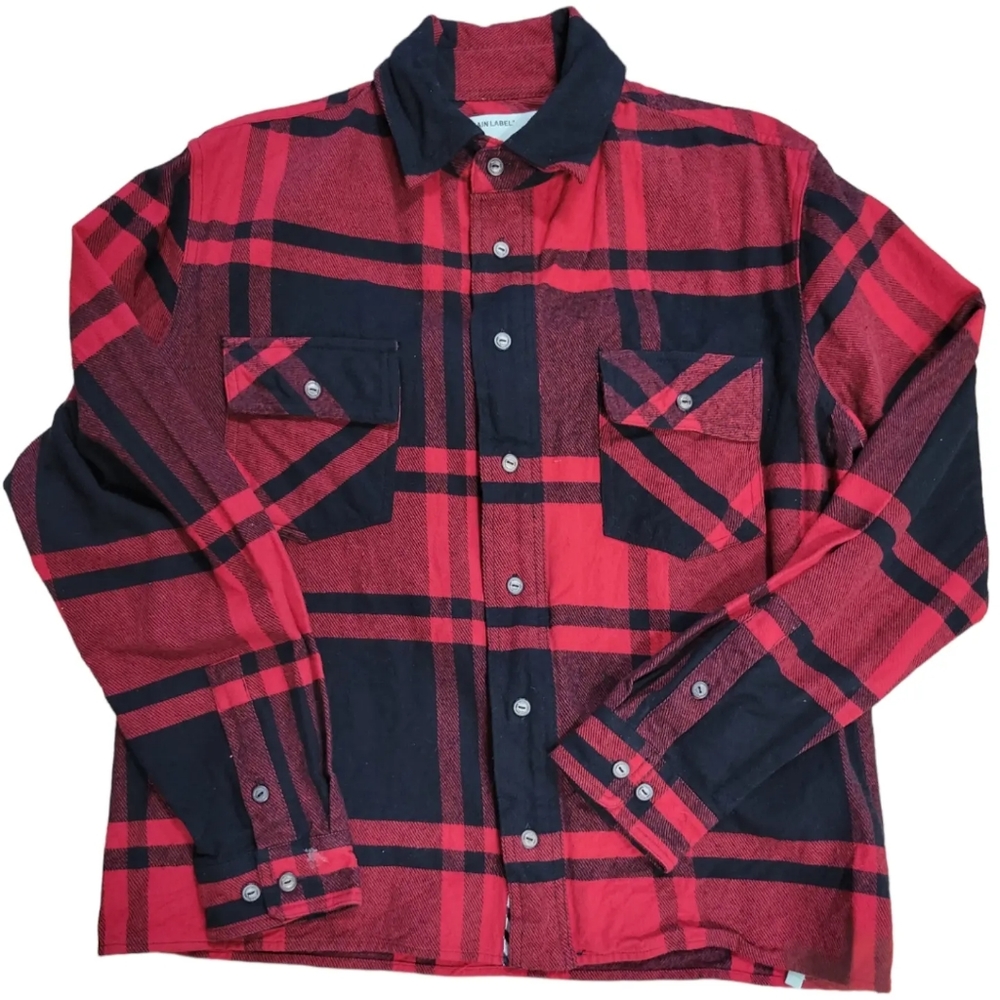 Off-White Main Label 2013 Virgil Abloh Red Plaid Long Sleeve Button Down Size S